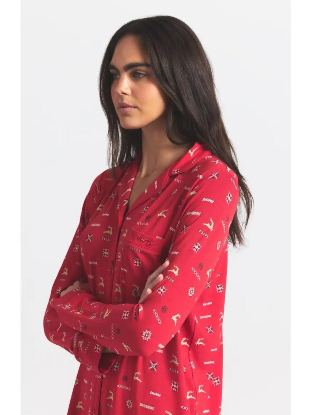 NEW SKIMS CHRISTMAS BUTTON-UP RED SHIRT SZ MEDIUM